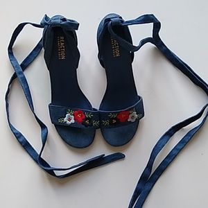 Kenneth kole reaction denim lace up heels